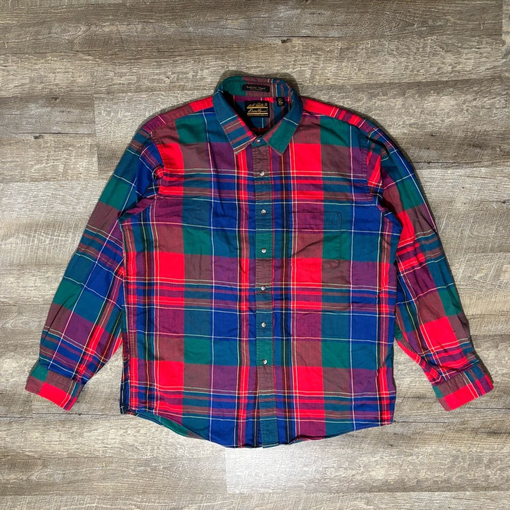 Vintage Eddie Bauer Heavyweight Flannel Men's XL Red Made in USA Tartan Plaid